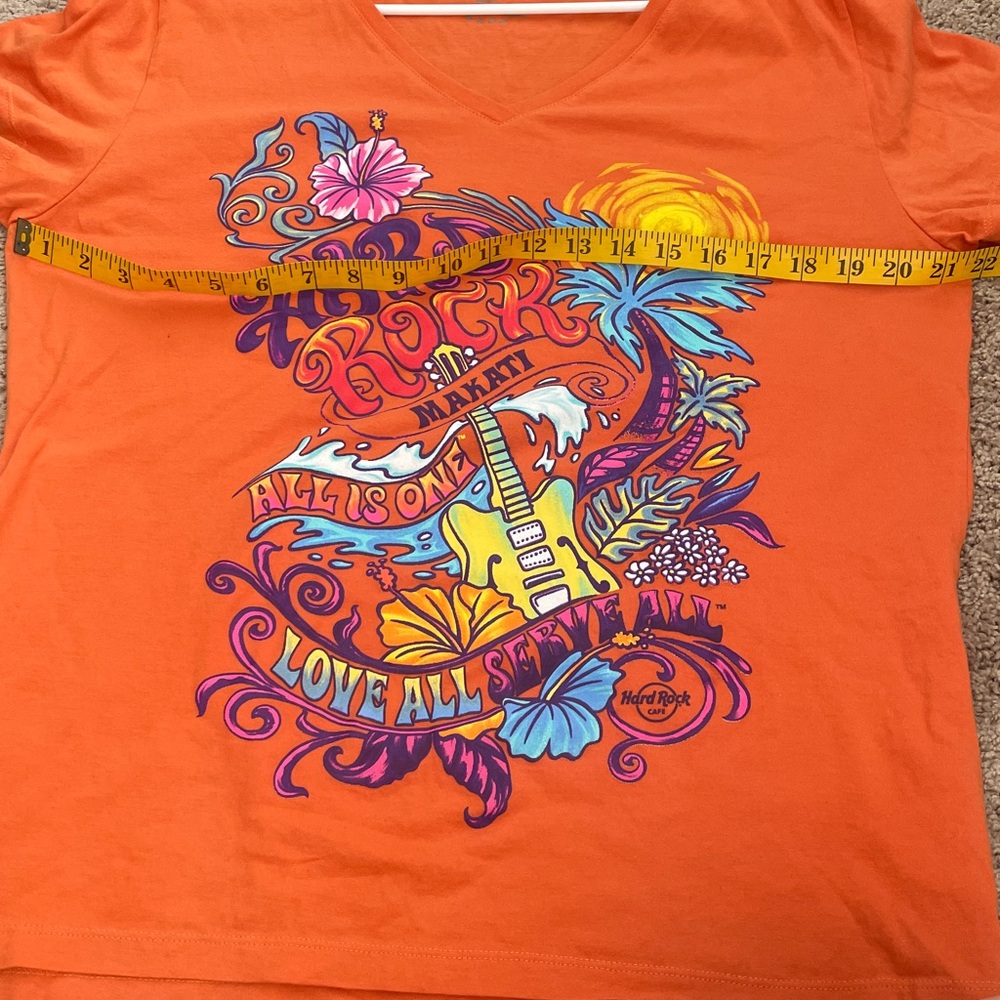 Hard Rock Cafe Makati XL Orange V Neck Tee Shirt - Picture 5 of 5